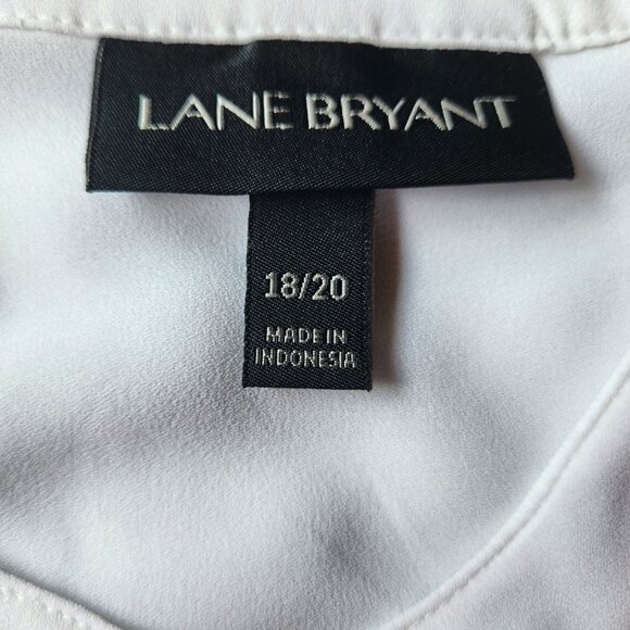 Lane Bryant Lng Slv Chiffon Blouse Pocket White w/ Black Whip Stitching Sz 18/20 - Picture 11 of 12